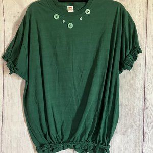 218 scoop neck tee with braided arms and waist and button accents